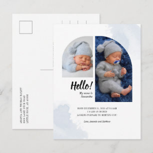 Carte Postale Faire-part Bonjour Script 2 Photos Arche Bébé Naissance