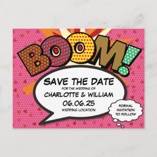 Carte Postale Faire-part BOOM Couleurs Modernes Enregistrez la Date
