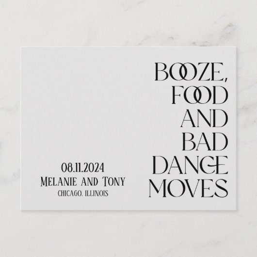 Carte Postale Faire-part Booze amusant Nourriture Photo Mariage Enregistrer (Devant)