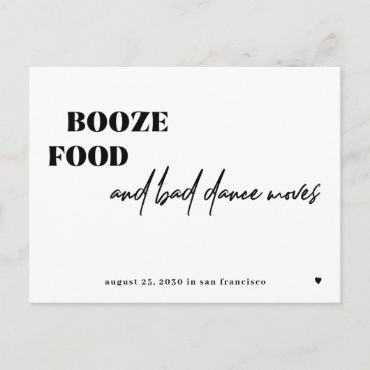 Carte Postale Faire-part Booze nourriture mauvaise danse bouge drôle enregi (Devant)