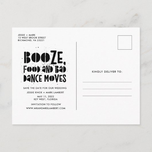 Carte Postale Faire-part Booze, Nourriture, Mauvaise Danse Déplace Photo Sa (Dos)