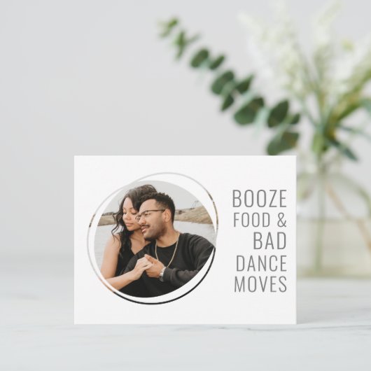Carte Postale Faire-part Booze, Nourriture, Mauvaise Danse Mariage amusant  (Debout devant)