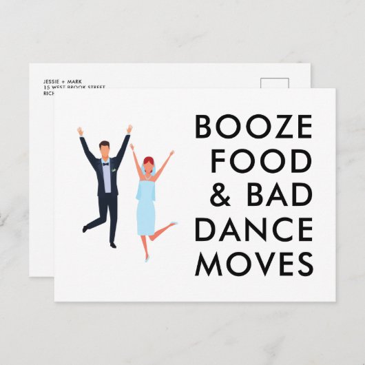 Carte Postale Faire-part Booze, Nourriture, Mauvaise Danse Se Déplace Drôle (Devant / Derrière)