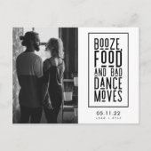 Carte Postale Faire-part Booze, Nourriture, Mauvaise Danse Se Déplace Drôle (Devant)