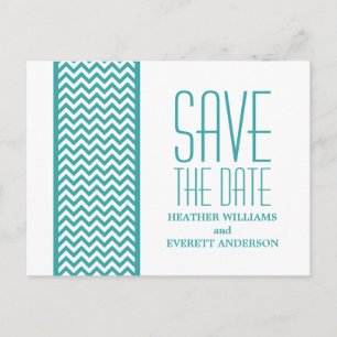 Carte Postale Faire-part Bordure Chevron turquoise Enregistrer la date Cart