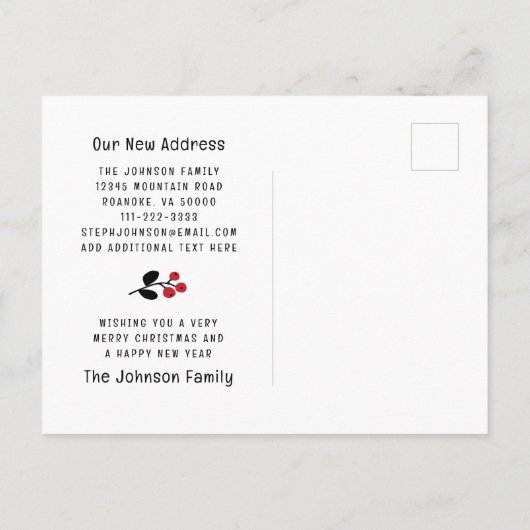 Carte Postale Faire-part Bordure ondulée Baies rouges fêtes Mobile (Dos)