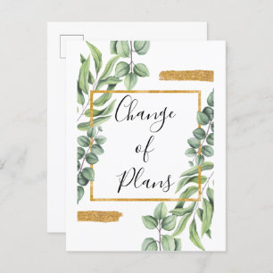 Carte Postale Faire-part Botanical Gold Changement de plans Mariage reporté