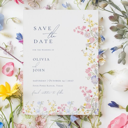 Carte Postale Faire-part Botanical Wildflowers Wedding Save the Date