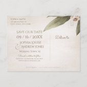 Carte Postale Faire-part Botanique foncé verdure rustique sauver la date (Dos)