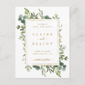 Carte Postale Faire-part Botanique Gold Greenery Wedding Enregistrer la dat (Devant)