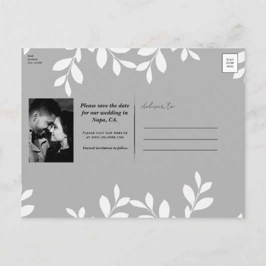 Carte Postale Faire-part Botanique moderne Feuille blanche Enregistrer la d (Dos)