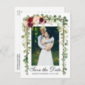 Carte Postale Faire-part Botanique Vert Bourgogne Floral Enregistrer La Dat (Devant / Derrière)