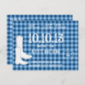 Carte Postale Faire-part Bottes Cowboy Bleu À damiers En vichy Enregistrer  (Devant / Derrière)