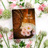 Carte Postale Faire-part Bottes de cowboy Fleurs Marguerites Roses Mariage