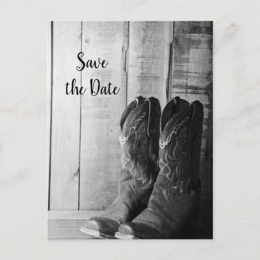 Carte Postale Faire-part Bottes de cowboy rustiques Mariage occidental Save (Devant)