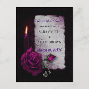 Carte Postale Faire-part Bougie Rose Violette Enregistrer la Date Gothique