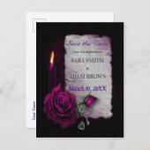 Carte Postale Faire-part Bougie Rose Violette Enregistrer la Date Gothique (Devant / Derrière)