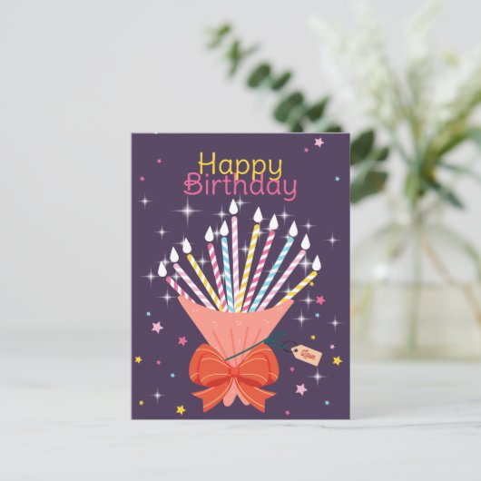 Carte Postale Faire-part Bougies de bouquet d'anniversaire festif Célébrati (Debout devant)