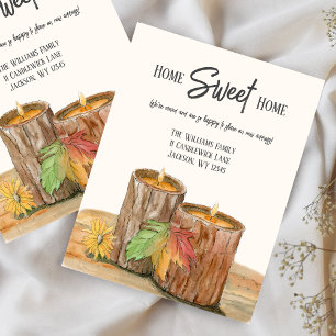 Carte Postale Faire-part Bougies en bois à l'aquarelle en automne Déménagem