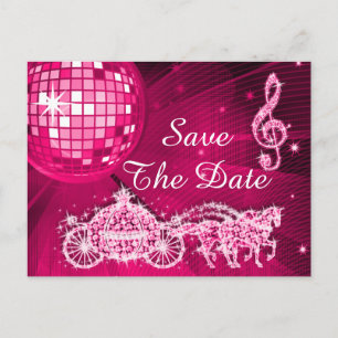 Carte Postale Faire-part Boule de Disco, Princesse Carrosse & Chevaux Sauve