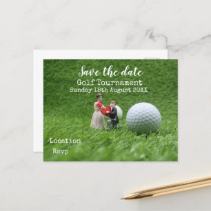 Carte Postale Faire-part Boule de golf sur vert enregistrer la date mariage