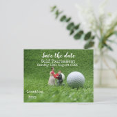 Carte Postale Faire-part Boule de golf sur vert enregistrer la date mariage (Debout devant)