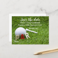 Boule de golf sur vert enregistrer la date pour go