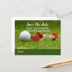 Carte Postale Faire-part Boule de golf sur vert enregistrer la date pour le