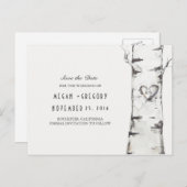 Carte Postale Faire-part bouleau coeur bois rustique enregistrer la date (Devant / Derrière)