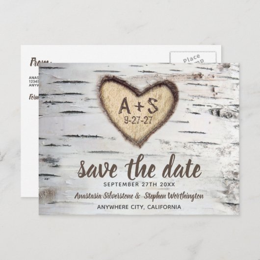 Carte Postale Faire-part Bouleau Rustique Mariage Campagnard Enregistrez la (Devant / Derrière)