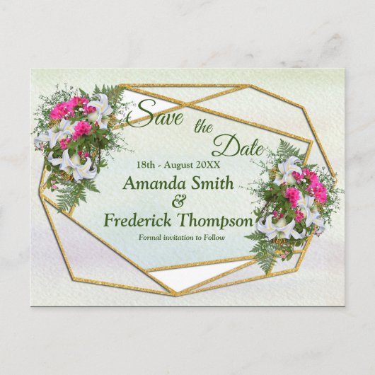 Carte Postale Faire-part Bouquet de fleurs géométriques GoldGlitter Enregis (Devant)