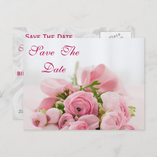 Carte Postale Faire-part Bouquet De Roses Rose 21E Anniversaire Sauvegarder (Devant / Derrière)