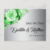 Carte Postale Faire-part Bouquet de roses vert émeraude sur mariage argenté (Devant)