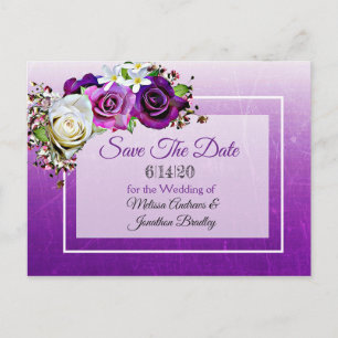 Carte Postale Faire-part Bouquet de roses violettes mariage Enregistrer la