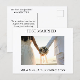 Carte Postale Faire-part Bouquet romantique photo mariage juste mariés