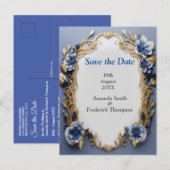 Carte Postale Faire-part Bouquets de Silky Blue-White et Gold Edges (Devant / Derrière)