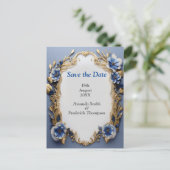 Carte Postale Faire-part Bouquets de Silky Blue-White et Gold Edges (Debout devant)
