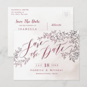 Carte Postale Faire-part Bourgogne calligraphie florale rustique save the d (Devant / Derrière)