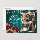 Carte Postale Faire-part Bourgogne et Turquoise Enregistrer la date Photo C (Devant / Derrière)