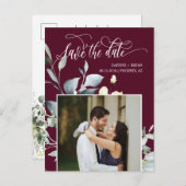 Carte Postale Faire-part Bourgogne Feuilles Vertes Code QR Photo Enregistre (Devant / Derrière)