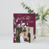 Carte Postale Faire-part Bourgogne Feuilles Vertes Code QR Photo Enregistre (Debout devant)