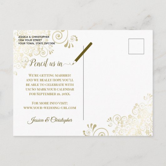 Carte Postale Faire-part Bourgogne & Mariage d'or Enregistrer la date Calen (Dos)