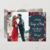 Carte Postale Faire-part Bourgogne Marine Floral Photo Mariage Reporté (Devant / Derrière)