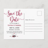 Carte Postale Faire-part Bourgogne Navy Floral Enregistrer la Date Photo (Dos)