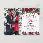 Carte Postale Faire-part Bourgogne Navy Floral Enregistrer la Date Photo (Devant)