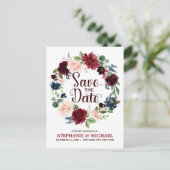 Carte Postale Faire-part Bourgogne Rouge Marine Floral Rustique Bohème Enre (Debout devant)