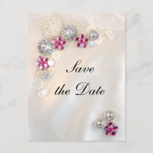 Carte Postale Faire-part Boutons de diamant rose perle Save the Date de mar