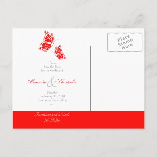 Carte Postale Faire-part Boutons Rouges Simples Enregistrer Le Mariage Date (Dos)