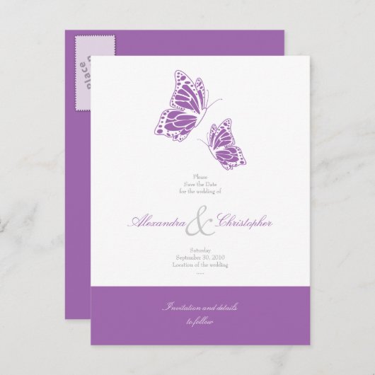 Carte Postale Faire-part Boutons Violet Simple Enregistrer Le Mariage Date (Devant / Derrière)