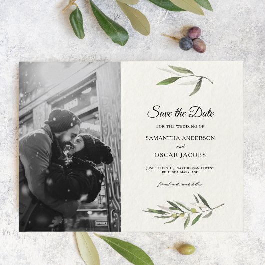 Carte Postale Faire-part Branche de olivier verte aquarelle moderne